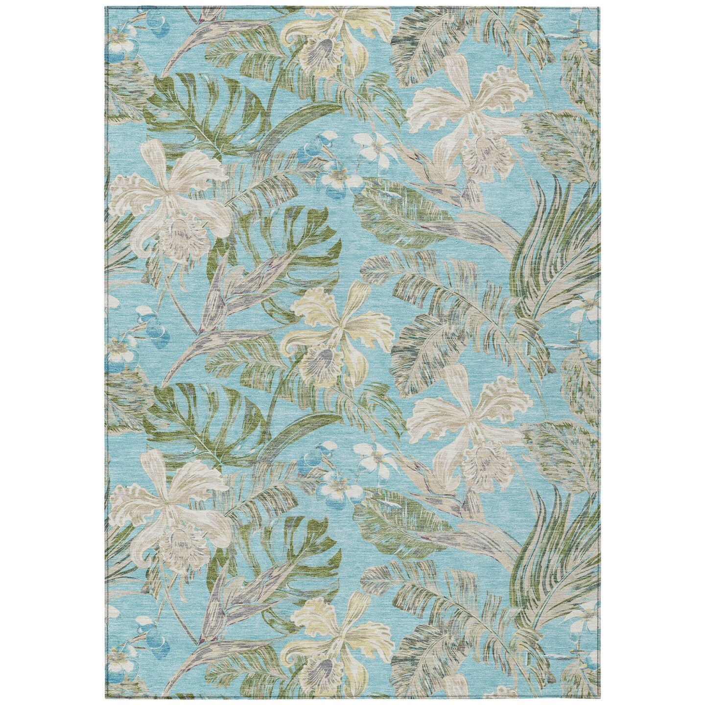 Edge Collections - 10' x 14' - Blue - Washable Botanical Leaves Area Rug for Indoor and Outdoor Use - 1 Piece