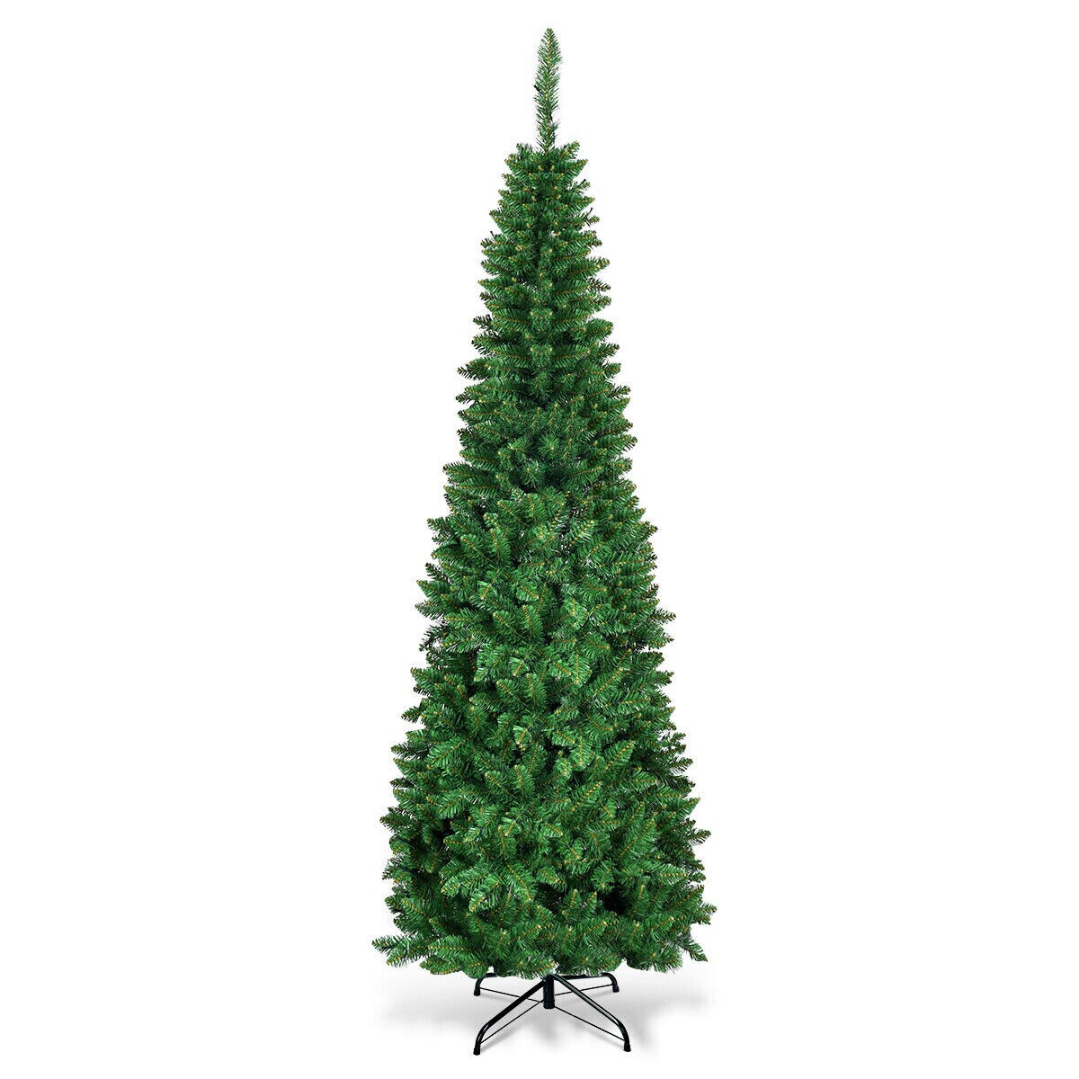 Green PVC Pencil Christmas Tree with LED Lights, Iron Stand and Hinged Design