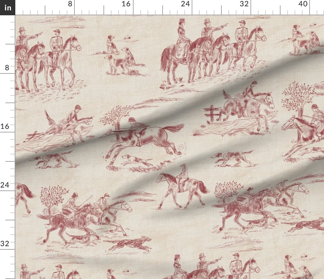 Autumn Rustic Farmhouse Horseback Riding Fox Hunt Hunter Jumper Classic Traditional Cottagecore Cabincore Lodge Hunting Dog Side Saddle Trees Custom Printed Fabric by Spoonflower Various Fabrics by the Yard or Fat Quarter