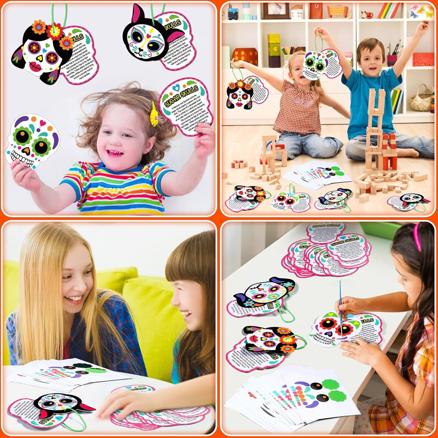 30 Sets Day of The Dead Sugar Skull Craft Kit Dia De Los Muertos Hanging Sign Ornament with Rope Make Your Own Sugar Skull Craft for Halloween Mexican Party Home Decorations Supplies
