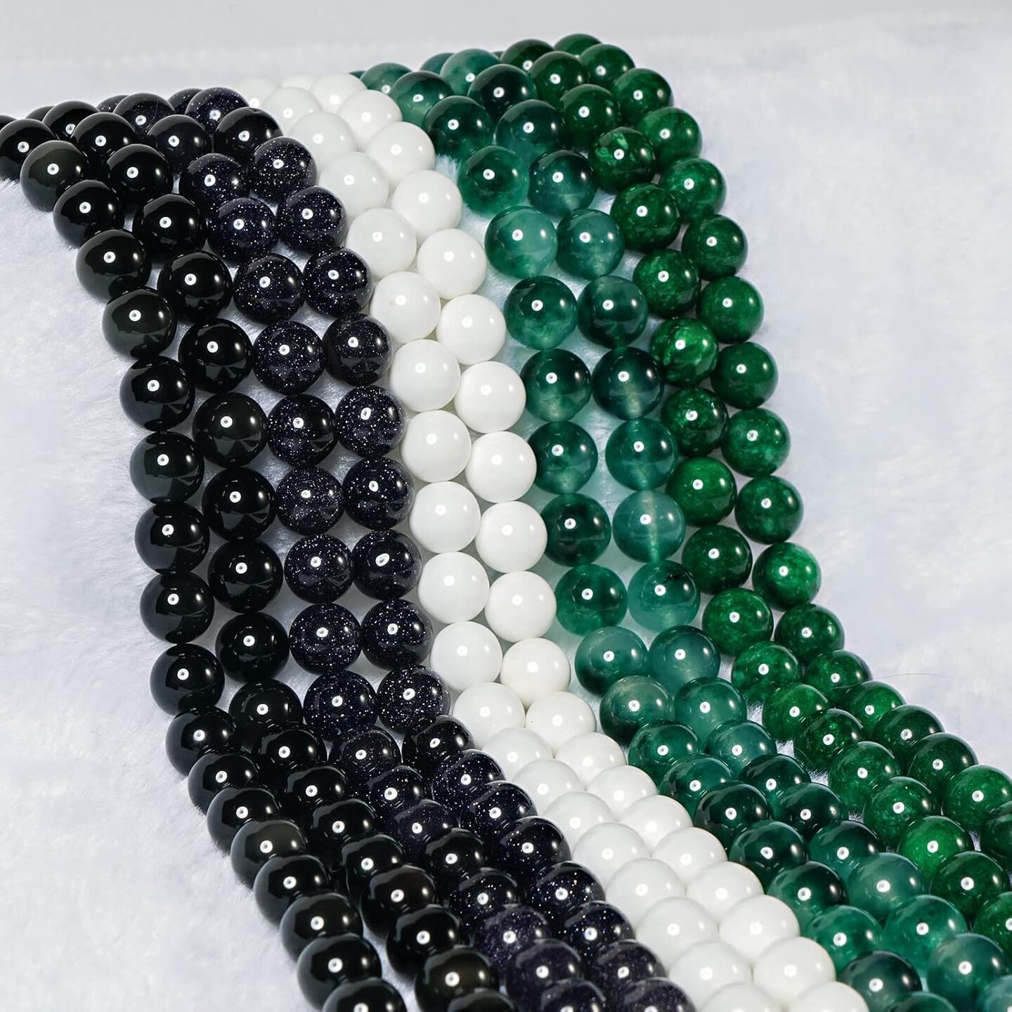 10MM Natural Stone Beads Round Loose Beads Gemstone for Jewelry Making with Crystal Stretch Cord
