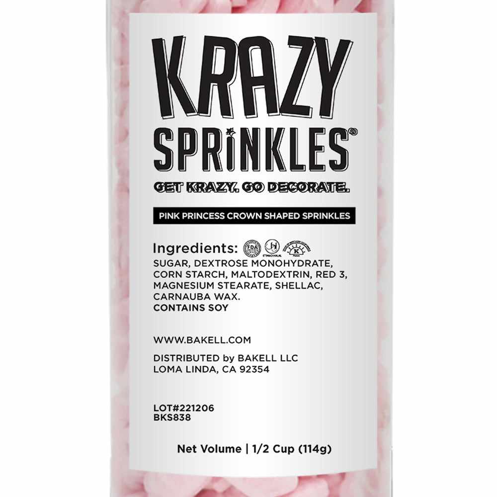 Krazy Sprinkles - Pink Princess Crowns (1/2 Cup, 1x Jar) for Cakes, Ice Cream &#x26; Cookies