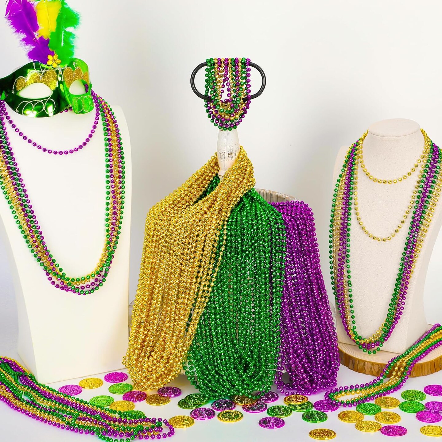 120PCS Mardi Gras Beads, 33&#x22; Beaded Necklace, Purple Gold Green Mardi Gras Accessories, Party Costume Necklaces Parade Throws Women Men Beads Bulk for Party Event Favors Supplies Decorations