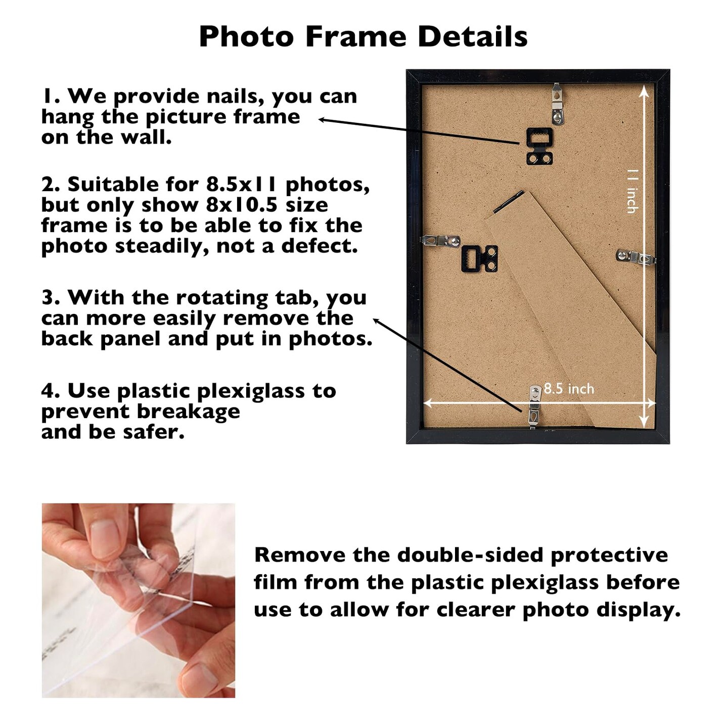 8.5x11 inch Picture Frame Black for Certificate Poster and Photo, Horizontal and Vertical Formats for Wall Hanging or Tabletop, 8.5x11 Frame with Shatter Resistant Plexiglass, Black