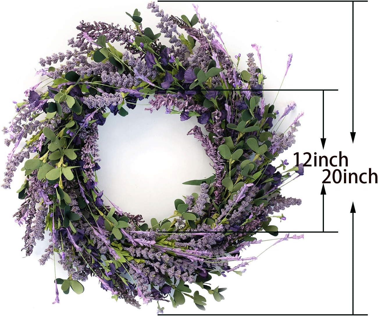 20 Inch Lavender Front Door Wreath with Greenery Leaves (Indoor & Outdoor, All Seasons Decor)