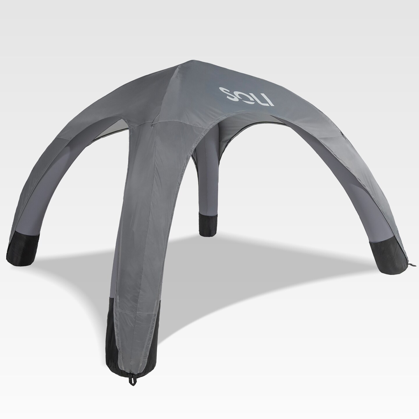 SOLI: Air Canopy 12' - Cool Grey - Outdoor & Beach Self-Inflating Sun Tent, Shade Wall, UPF 50+, Pump-Stakes-Ropes, Lightweight & Portable, Backpack