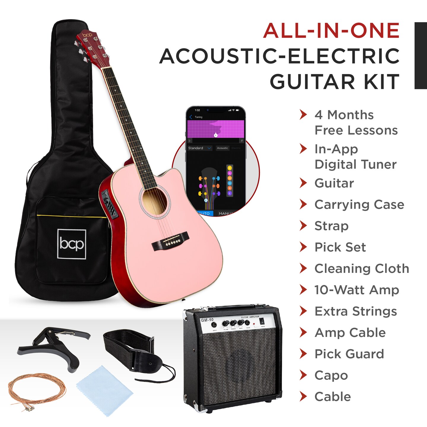 Best Choice Products Beginner Acoustic Electric Guitar Starter Set 41in w/ Wood Cutaway Design, Gig Bag