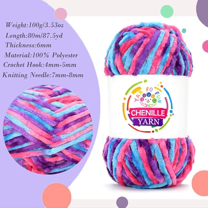 12 Pack Rainbow Velvet Chenille Yarn for Crocheting,Multicolor Fluffy Velvet Plush Yarn Thick Soft Chunky Chenille Yarn Baby Blanket Yarn for Crocheting Knitting Beginners(Multicolor 01)