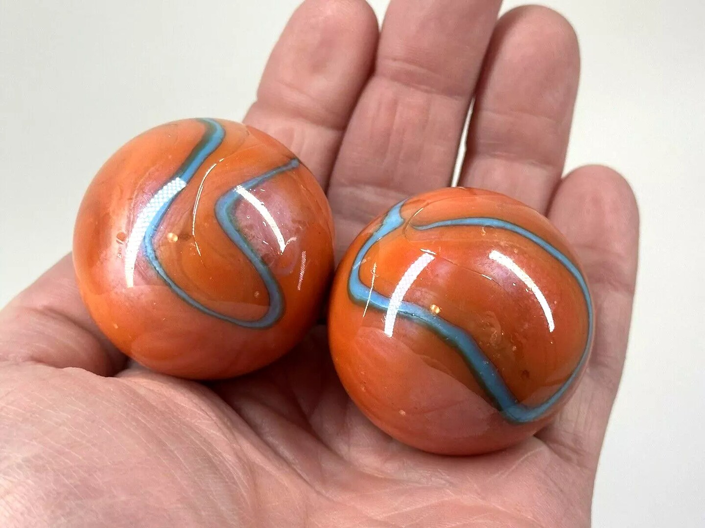 2 Mammoth 1 5/8&#x22; Valkyrie (Seahorse) Marbles Glass Massive 42mm Huge
