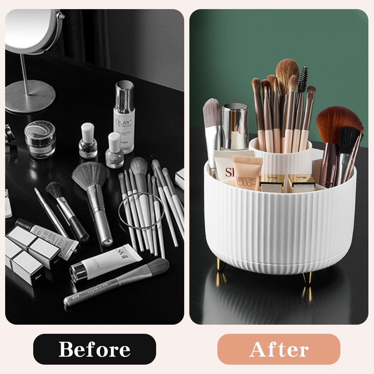 360&#xB0; Rotate Makeup Brush Holder Organizer, Makeup Organizers Countertop, Makeup organization and Skincare Storage for Vanity, Desktop, Bathroom (White)