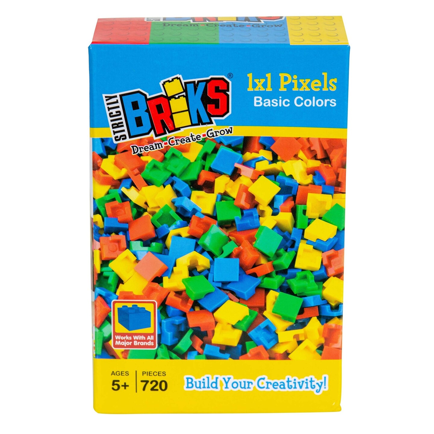 Strictly Briks Classic Bricks, 720 Pieces, Blue, Green, Red, and Yellow, 1x1 Pixels, Creative Play Set with Organizer Bin, 100% Compatible with All Major Brick Brands, Arts and Crafts