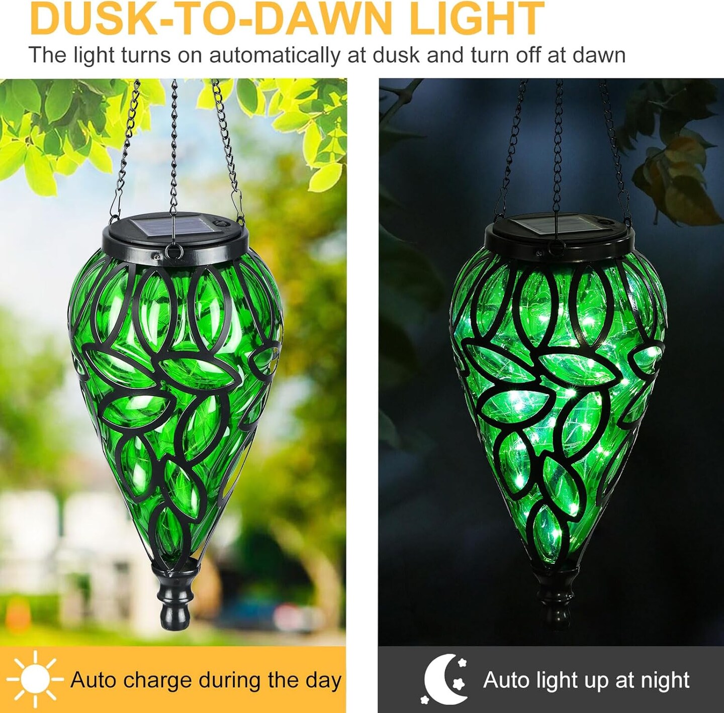 Solar Hanging Lantern Outdoor Lights, Tear-Shaped 15 LEDs Cool White Hanging Lights with S Hooks Decor in Garden, Yard, Pathway, Front Door and Landscape