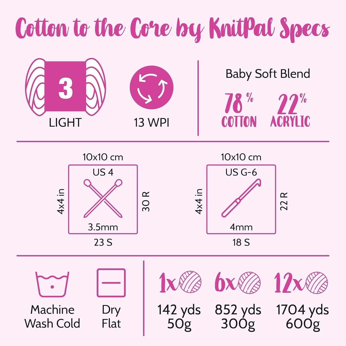 Cotton to The Core Cotton Yarn for Crocheting, 6 Skeins, 852Yds/300G, Free Patterns - Soft Baby Yarn for Knitting - 3 DK Light Worsted Weight - Jean Blue
