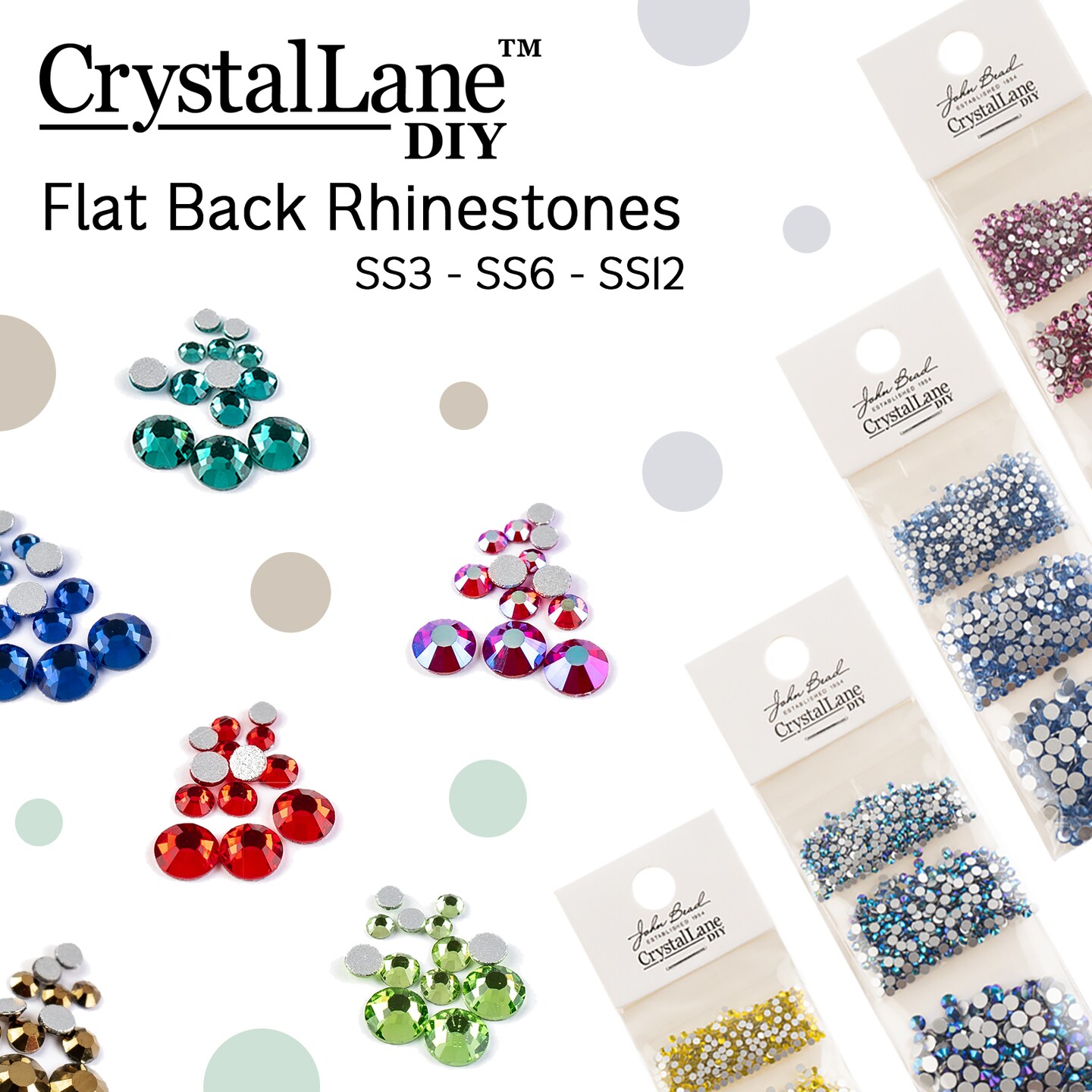 Crystal Lane DIY Combo Glass Flatback Rhinestones SS3 / SS6 / SS12