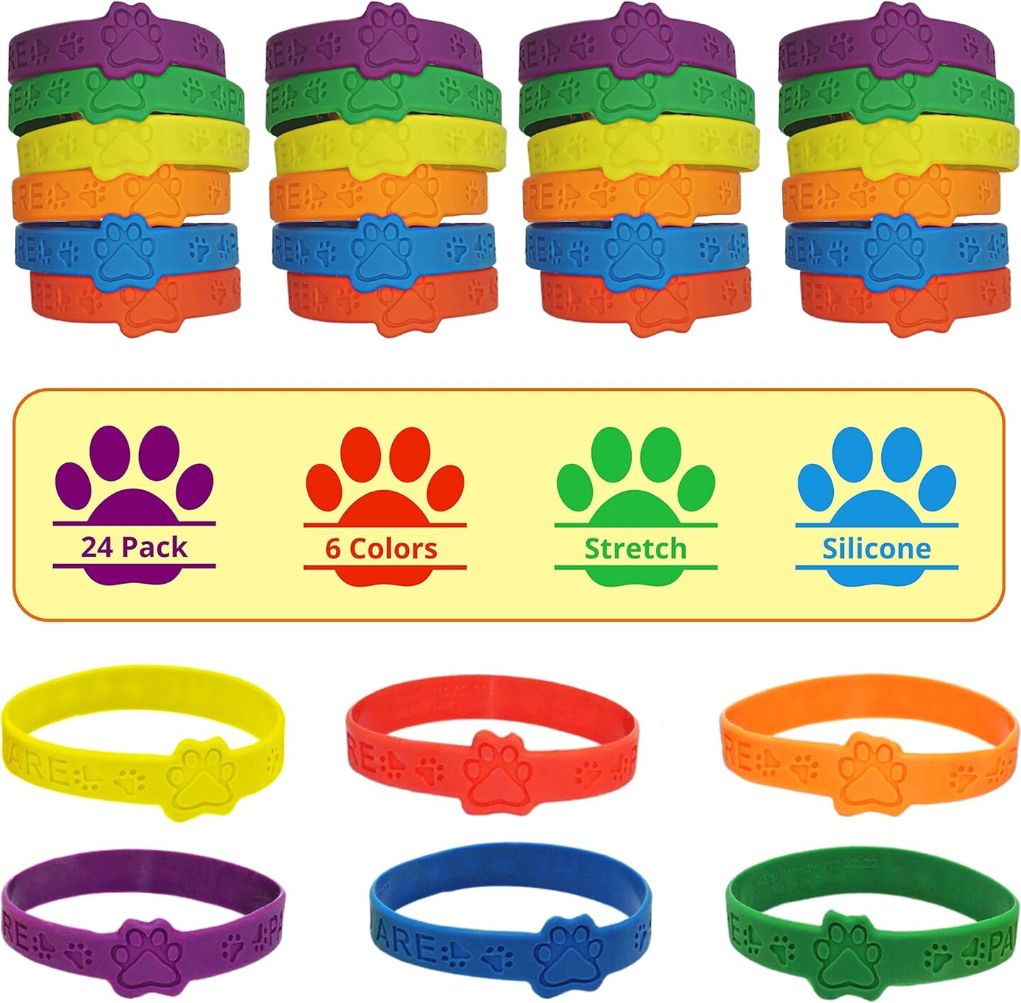 4E&#x27;s Novelty Paw Print Party Favors &#x2013; 24 Paw Print Bracelets Bulk &#x26; 24 Paw Print Stamp for Kids!