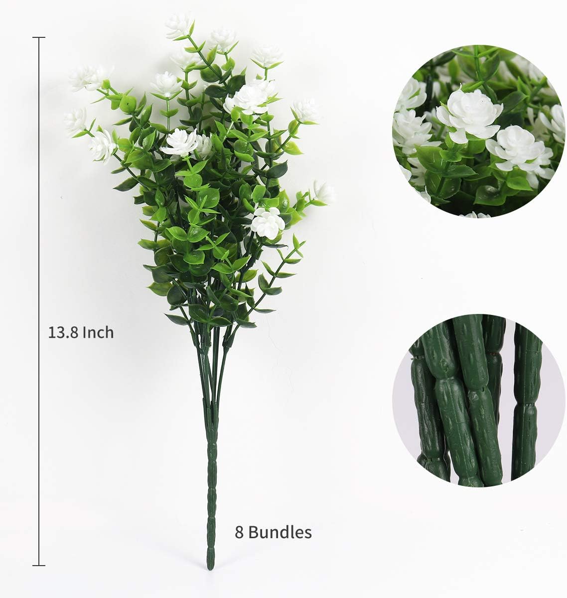 Artificial Flowers, Fake Outdoor UV Resistant Plants Artificial Lotus Flowers Eucalyptus Greenery Shrubs Bridal Wedding Bouquet for Home Garden Party Wedding Decoration 8 Bundles (White)