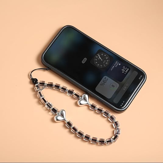 Cute Beaded Mobile Charm - Stylish Pearl Bow Tie Charm strap - Compatible with iPhone & Other Devices - Wrist Strap for Women & Girls - 2pcs Phone Tether Tab & 1pcs Phone Chain