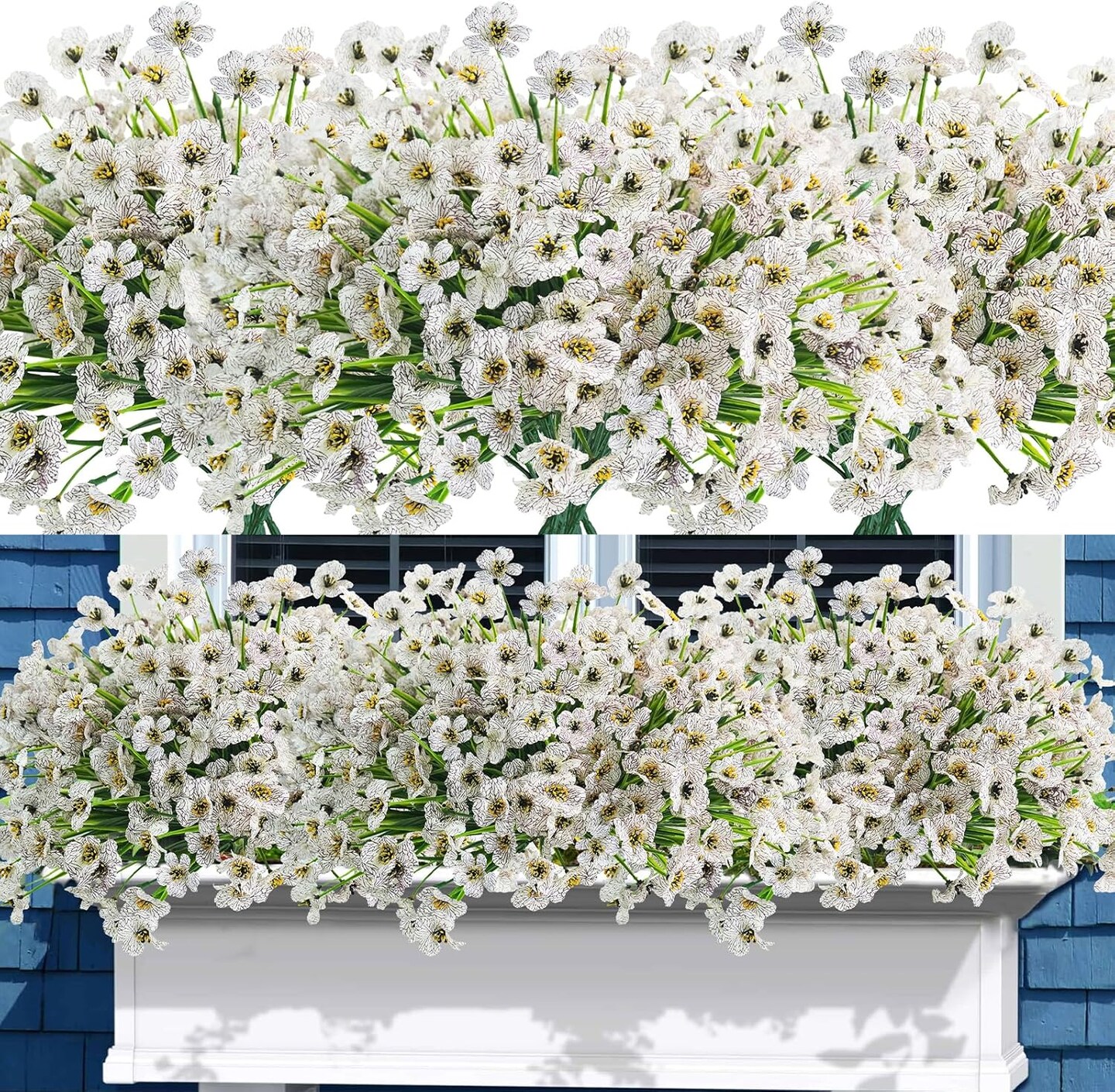 16 Bundles Outdoor Artificial Flowers UV Resistant Fake Flowers No Fade Faux Plastic Plants for Garden Porch Window Box Home Outside Hanging Planter Spring Summer D&#xE9;cor (White)
