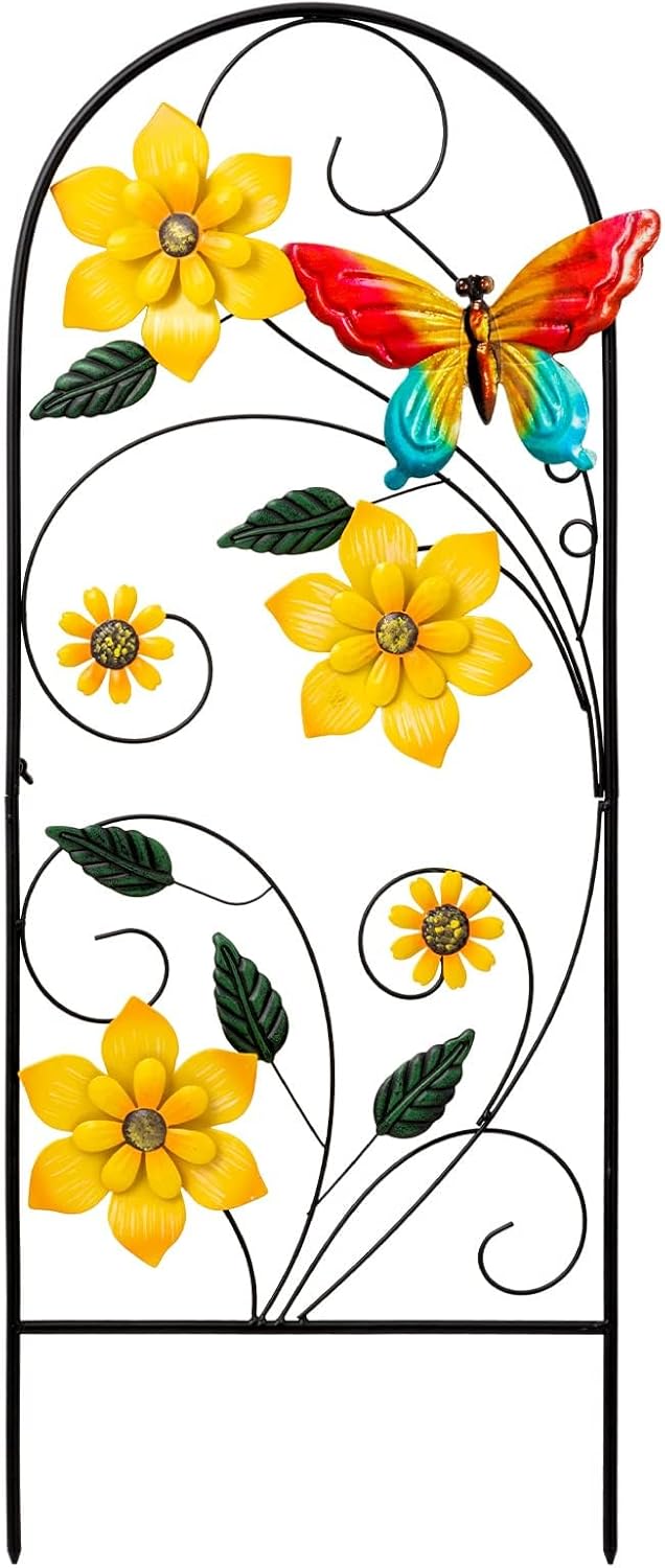 Garden Decor for Outside, 34&#x22; Flower Butterflies Decorative Garden Stakes for Spring Garden Decor, Metal Yard Art Stakes for Outdoor Lawn Backyard Porch Garden Decorations