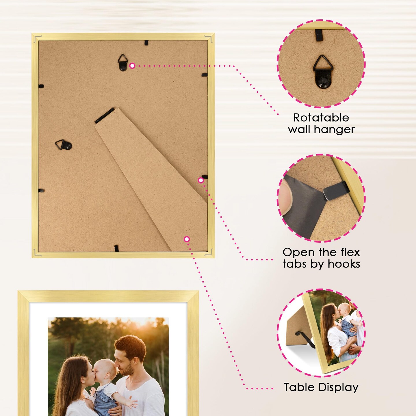 8x10 Picture Frame Bulk-6 Pack, Gold Picture Frames Collage Wall Decor, Wall &#x26; Tabletop Picture Frames, Photo Frame with HD Plexiglass, Display Pictures 5x7 with Mat or 8x10 Without Mat
