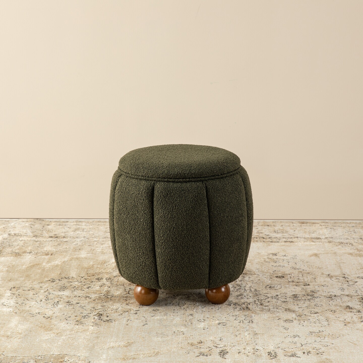 19&#x22;H Boucle Upholstered Storage Ottoman Stool with Rubberwood Feet