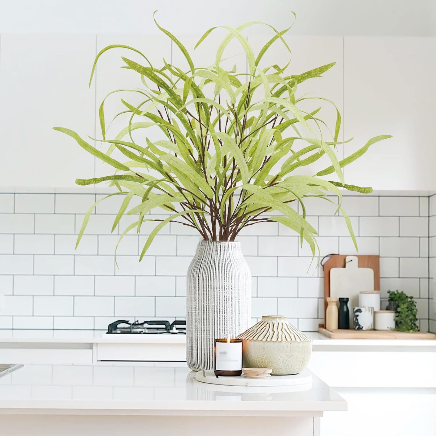 6pcs Artificial Greenery Stems 27.5&#x22; Artificial Spring Faux Greenery Stems Plants Fake Greenery Branches for Flower Arrangement Bouquets Floral Vase Wedding Decor 1&#x22;D x 1&#x22;W x 27.5&#x22;H