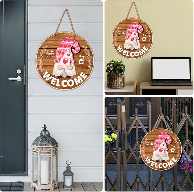 Gnome Welcome Sign Interchangeable Porch Decor, DIY Seasonal Decor Wood Winter Spring Valentine&#x27;s Day Wreath Hangers for Front Door Changeable Holiday Gnomes Decorations for Home Wall Decor (21 Pcs)