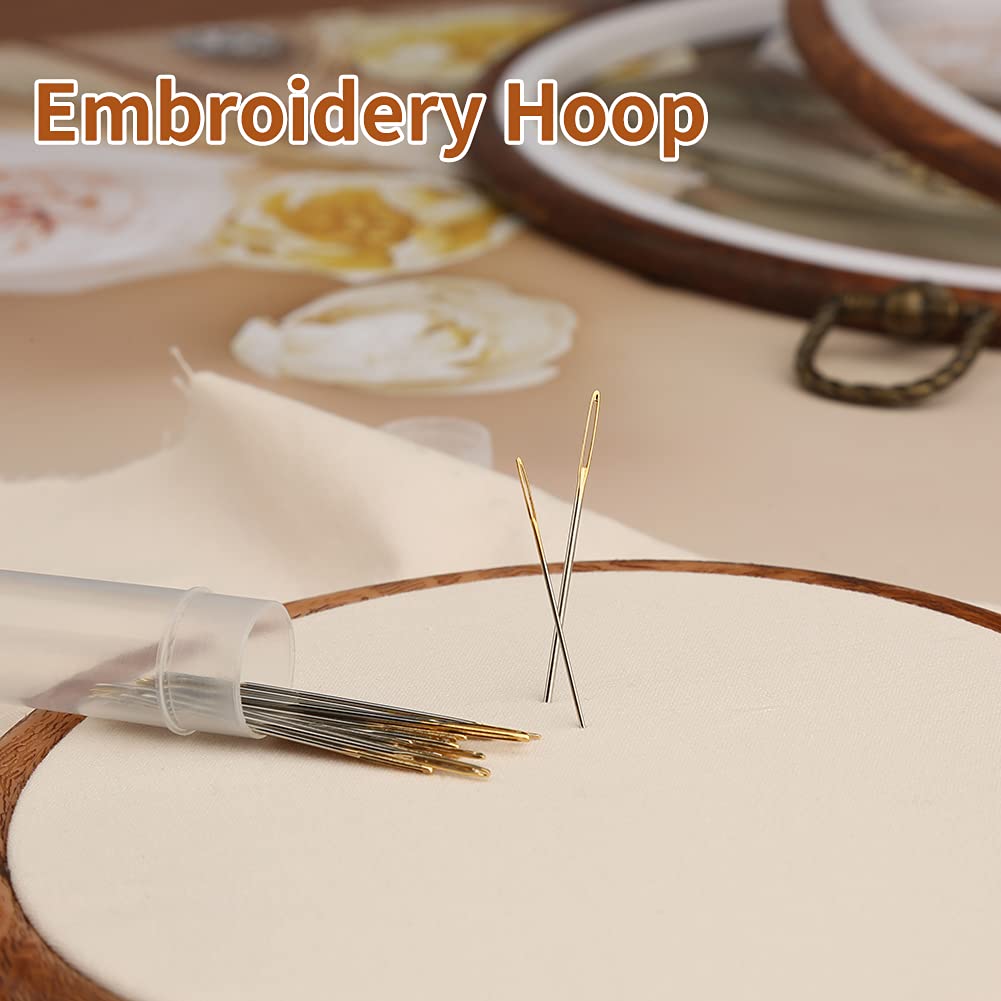 Jupean Embroidery Hoop, 4 Pack Oval Embroidery Hoop, Imitated Wood Display Frame with 30 Pieces Embroidery Needles, Embroidery Frame and Cross Stitch Hoop for Art Craft Sewing and Wall Hanging