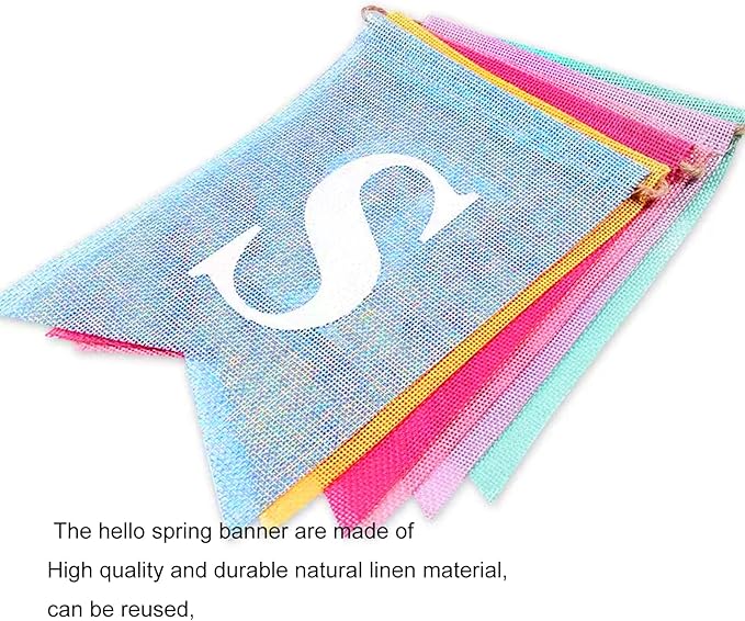 Hello Spring Banner Burlap Happy Spring Decorations Felt Easter Decor Garland Spring Themed Party Supplier for Mantle Office Classroom