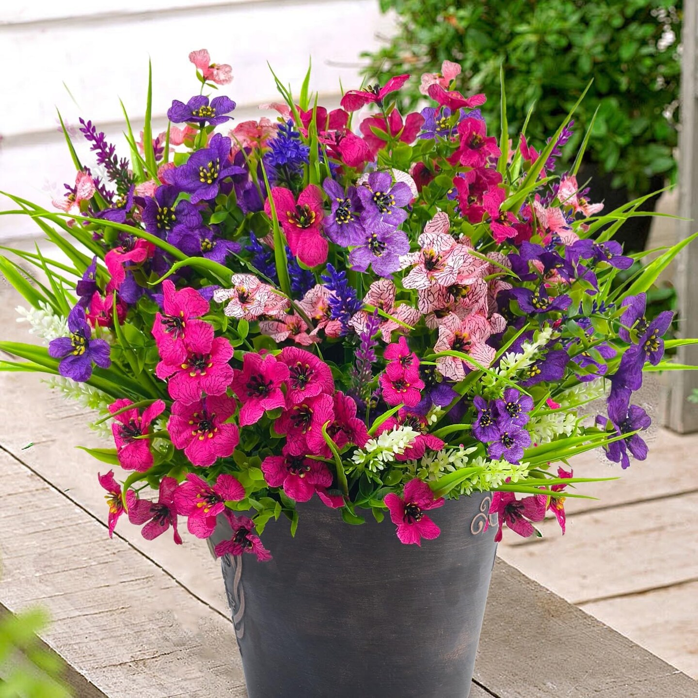 12 Bundles Artificial Flowers for Outdoors – UV-Resistant Silk & Faux Plastic Greenery Shrubs, Mixed Colors for Garden, Porch, Window Boxes, and Planters