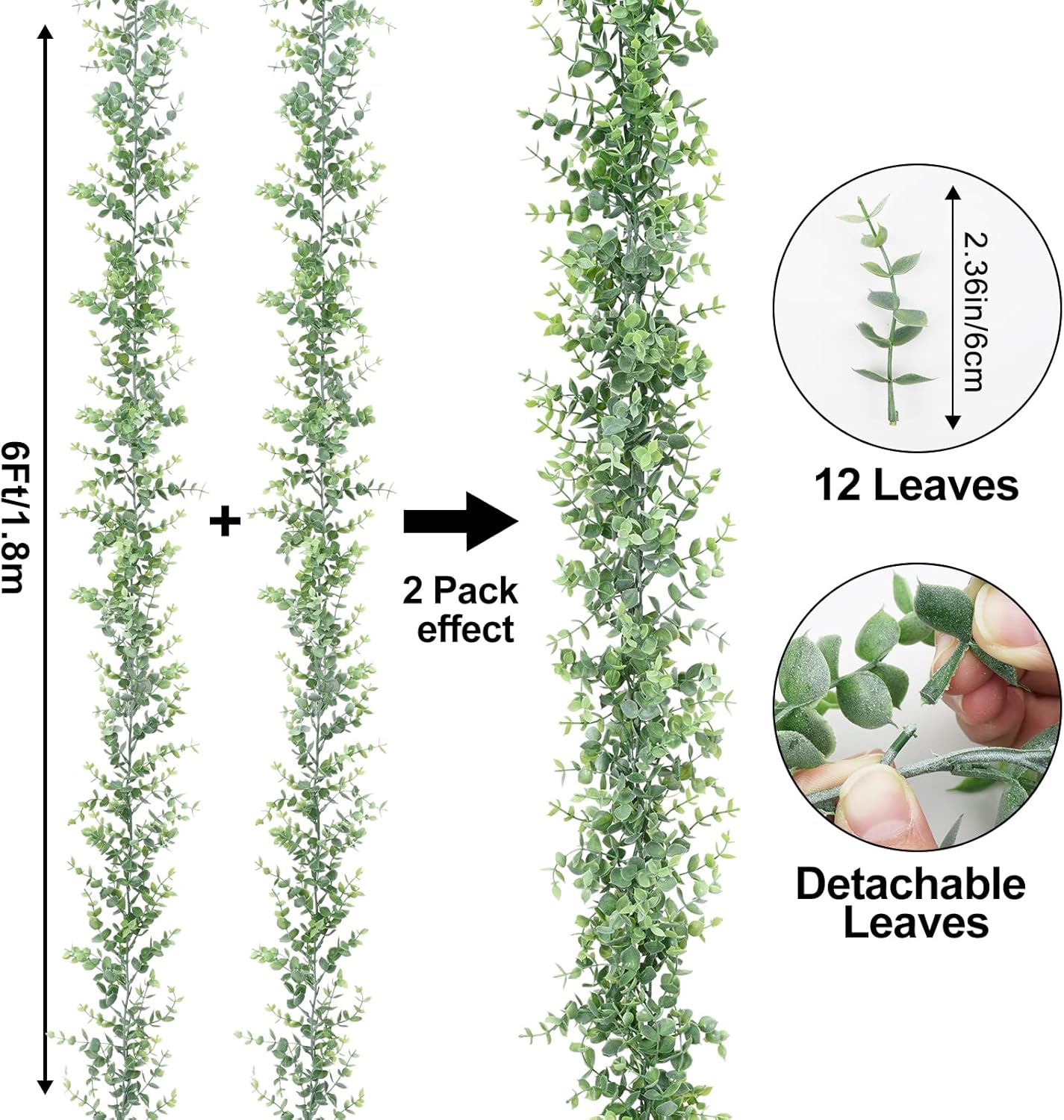 2 Packs Eucalyptus Garland, 12FT Faux Eucalyptus Greenery Garland, Artificial Eucalyptus Leaves Vine, Fake Hanging Eucalyptus Garlands Wedding Backdrop Arch Wall Table Party Decor (Grey Green)