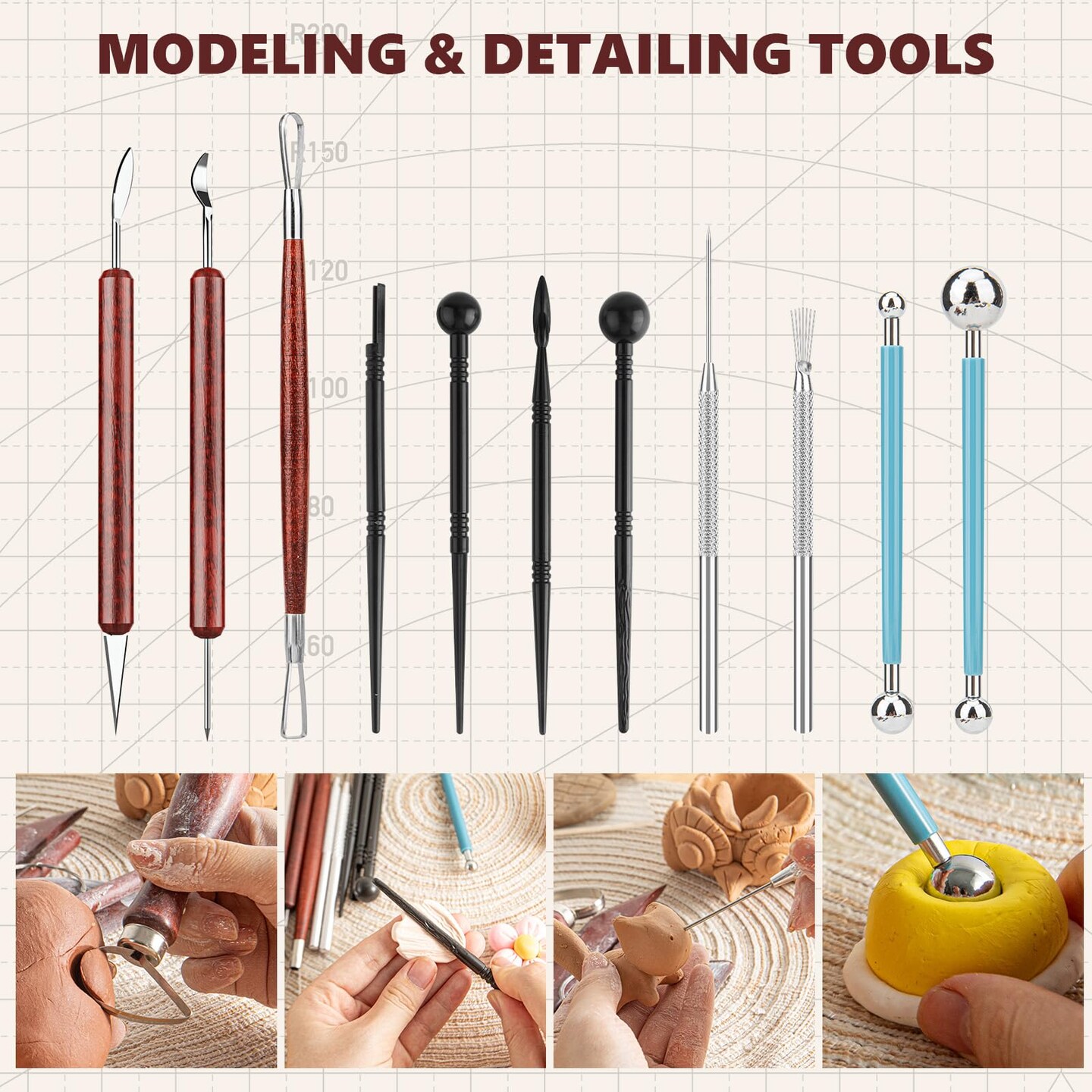 23PCS Clay Tools Sculpting, Ceramic &#x26; Pottery Modeling Tool, Ceramics Tools Set, Polymer Tools Kit, Air Dry Clay Tools for Carving, Molding, Pottery Wheel, Crafting Supplies, Pros, Beginners, Adults