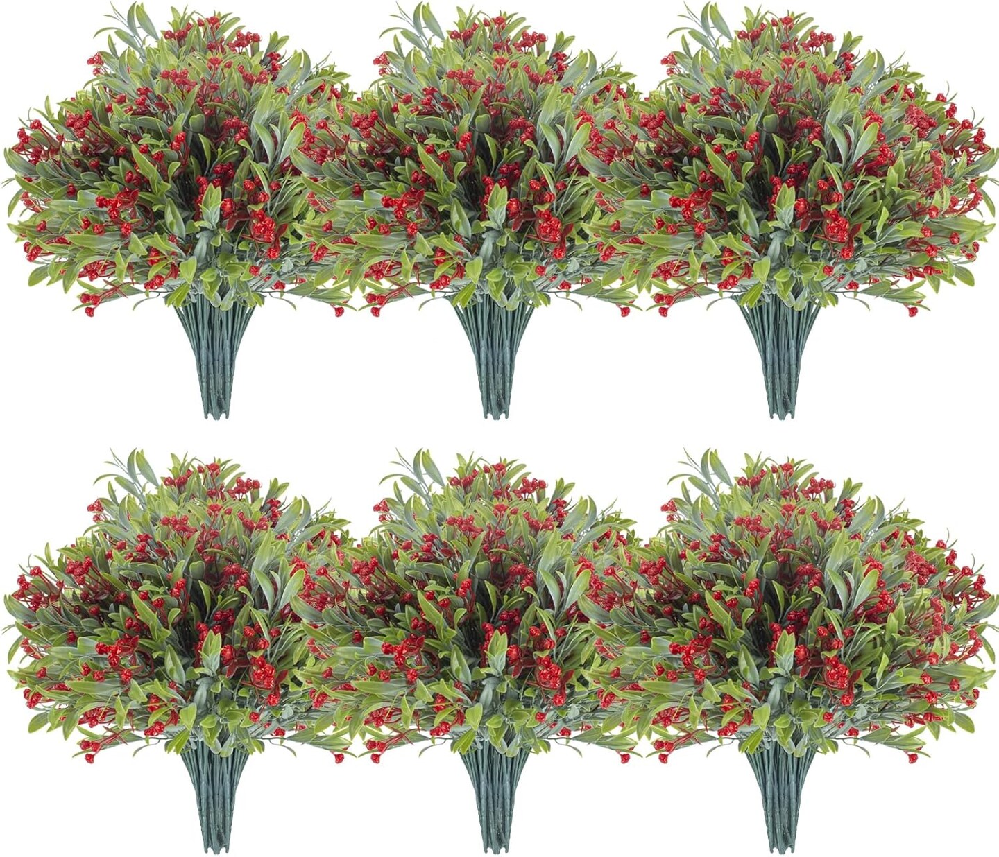 10 Bundles Artificial Flowers Outdoor UV Resistant Fake Flowers No Fade Indoor Faux Hanging Plants Window Box Garden Front Porch Decorating (Deep Red)