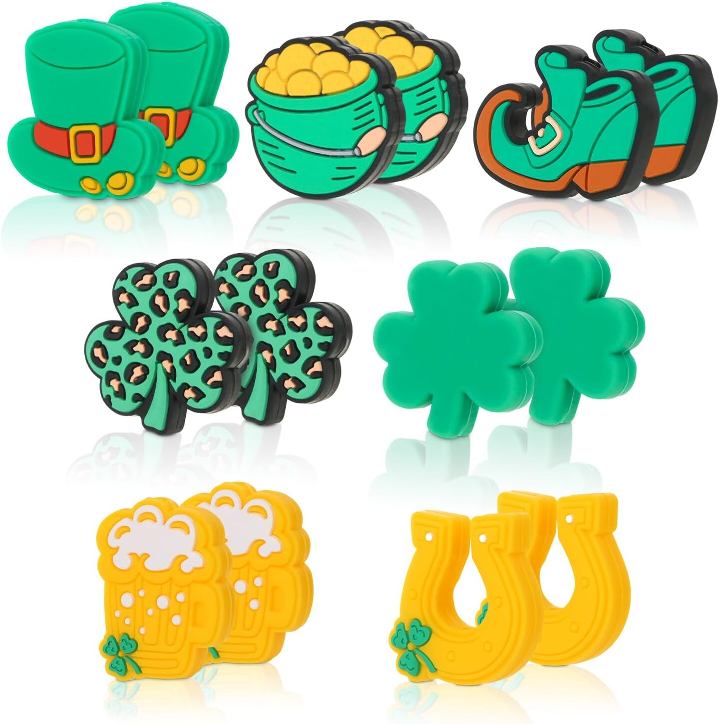 Silicone Focal Beads Kit, 14 Pcs St. Patrick's Day Theme, Assorted Shapes, Silicone Beads Bulk for Jewelry Making