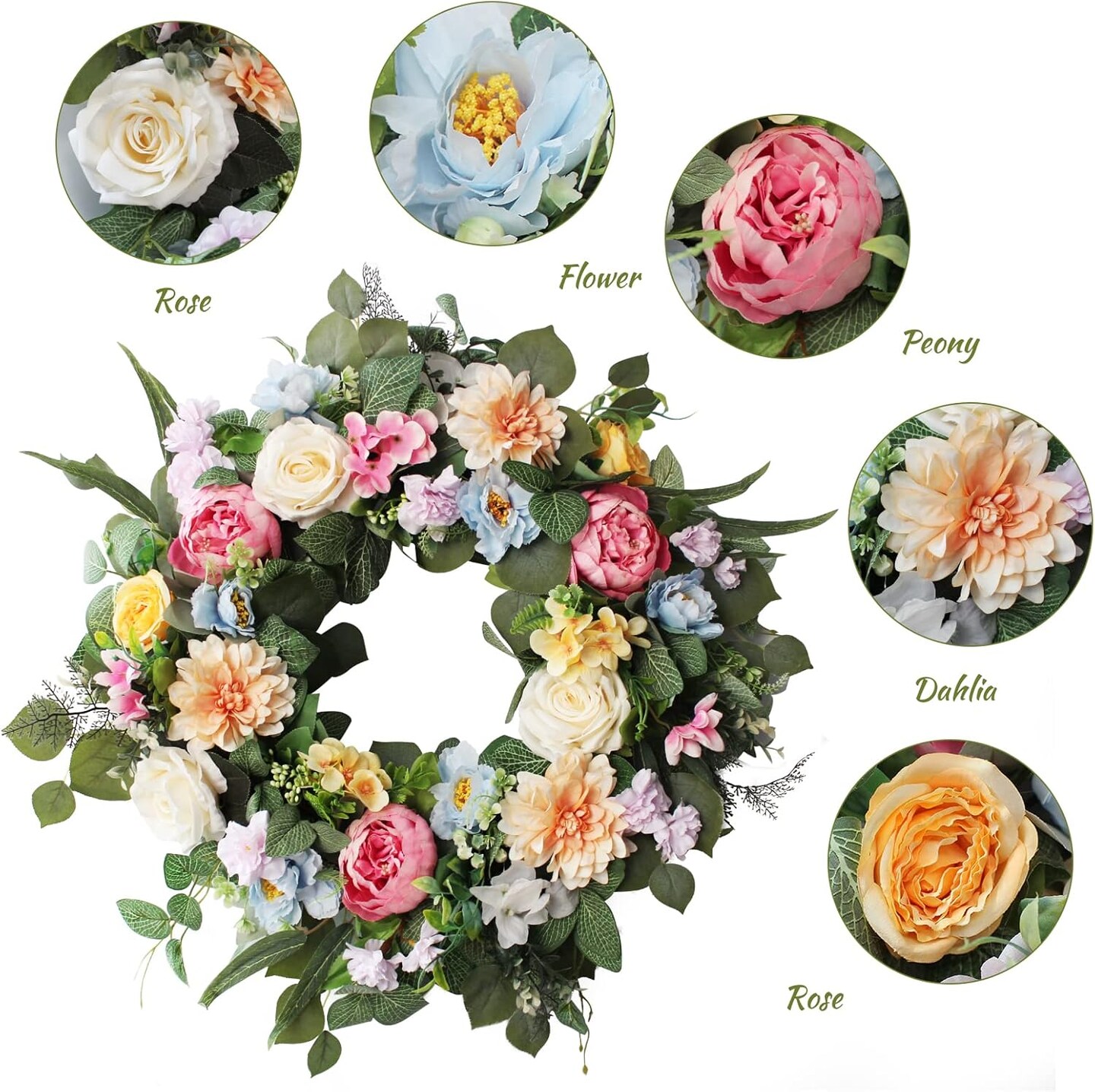 24Inch Spring Wreaths for Front Door, Spring Wreaths, Peony Wreaths for Front Door