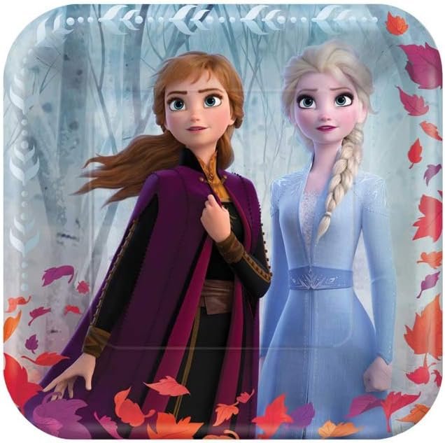 Disney Frozen 2 Metallic 9&#x22; Square Anna &#x26; Elsa Paper Plates - 8ct