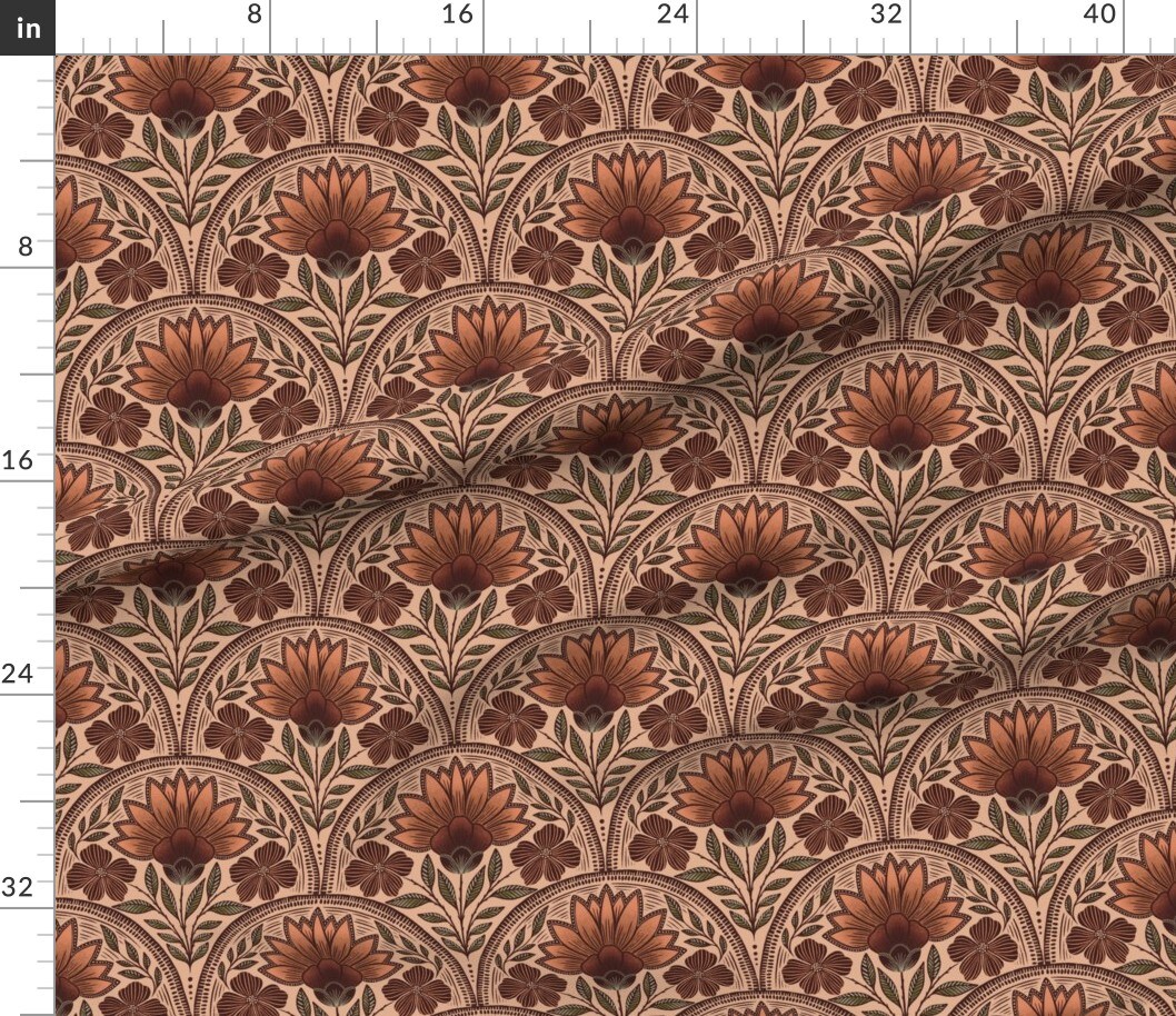 Earth Tone Floral Art Deco Beige Rust Nouveau Rustic Damask Bohemian Botanical Terracotta Custom Printed Fabric by Spoonflower Various Fabrics by the Yard or Fat Quarter