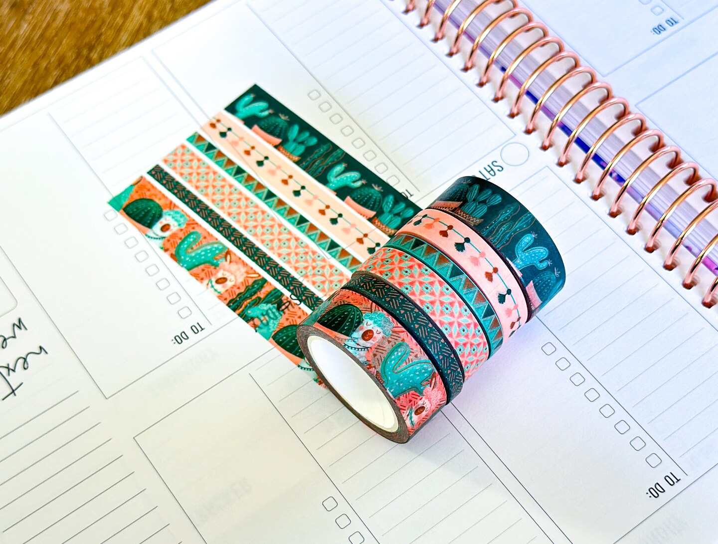 Llamas Green Mint Pink Boho Washi Tape Set March 2025 - W128