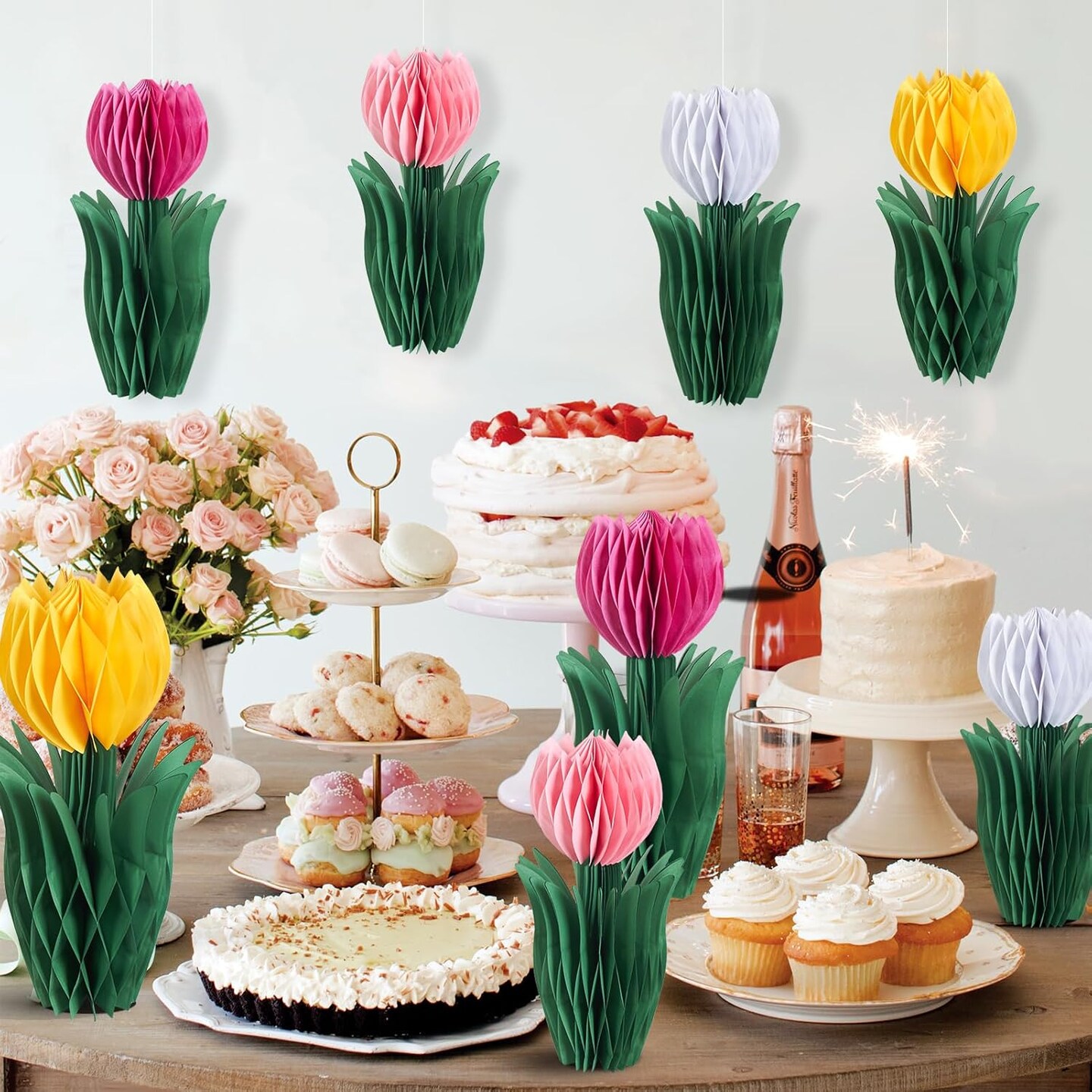 8 PCS Flower Honeycomb Decoration Tulip Honeycomb Decoration Mother&#x27;s Day Decoration Tulip Decor Spring Decor Tulips Table Centerpieces Decorations Spring Decorations for Home Office