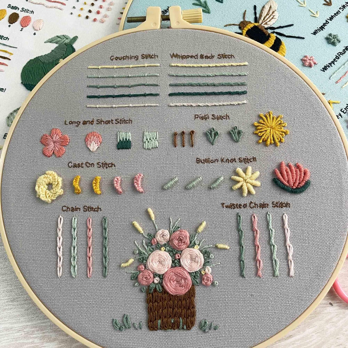3 Embroidery kit for Beginners, Beginner Embroidery Kit for Adults. Starter Kits to Learn 28 Different Stitches, Including Fabric with Prints, Threads, Needles, Hoop and Video tutorials&#x2026;