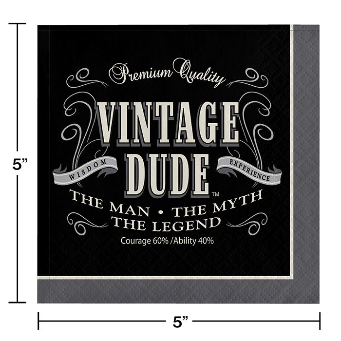 Bulk Pack of 32 Vintage Dude Beverage Napkins, 3 Ply