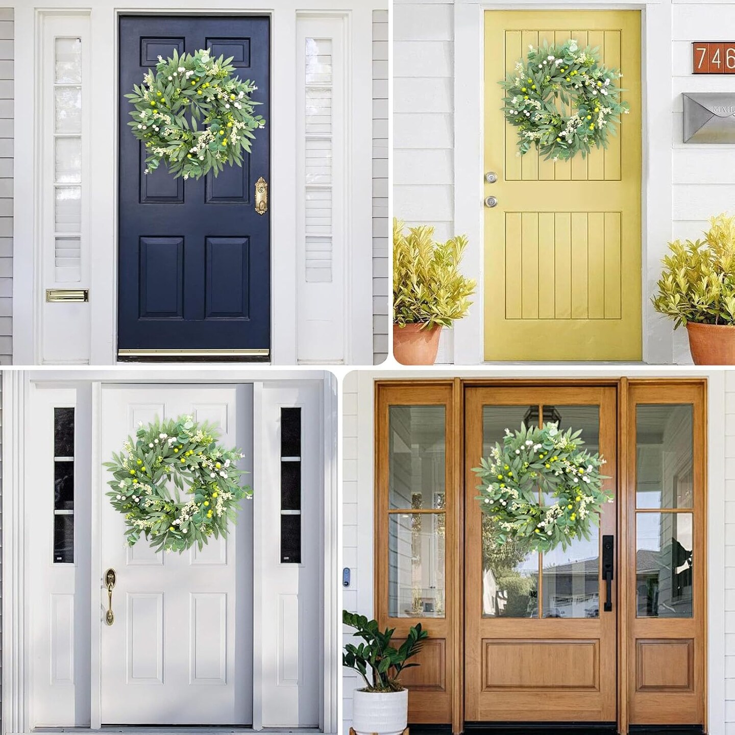 Spring Wreath for Front Door, 19-20 Inch Eucalyptus Greenery Wreath