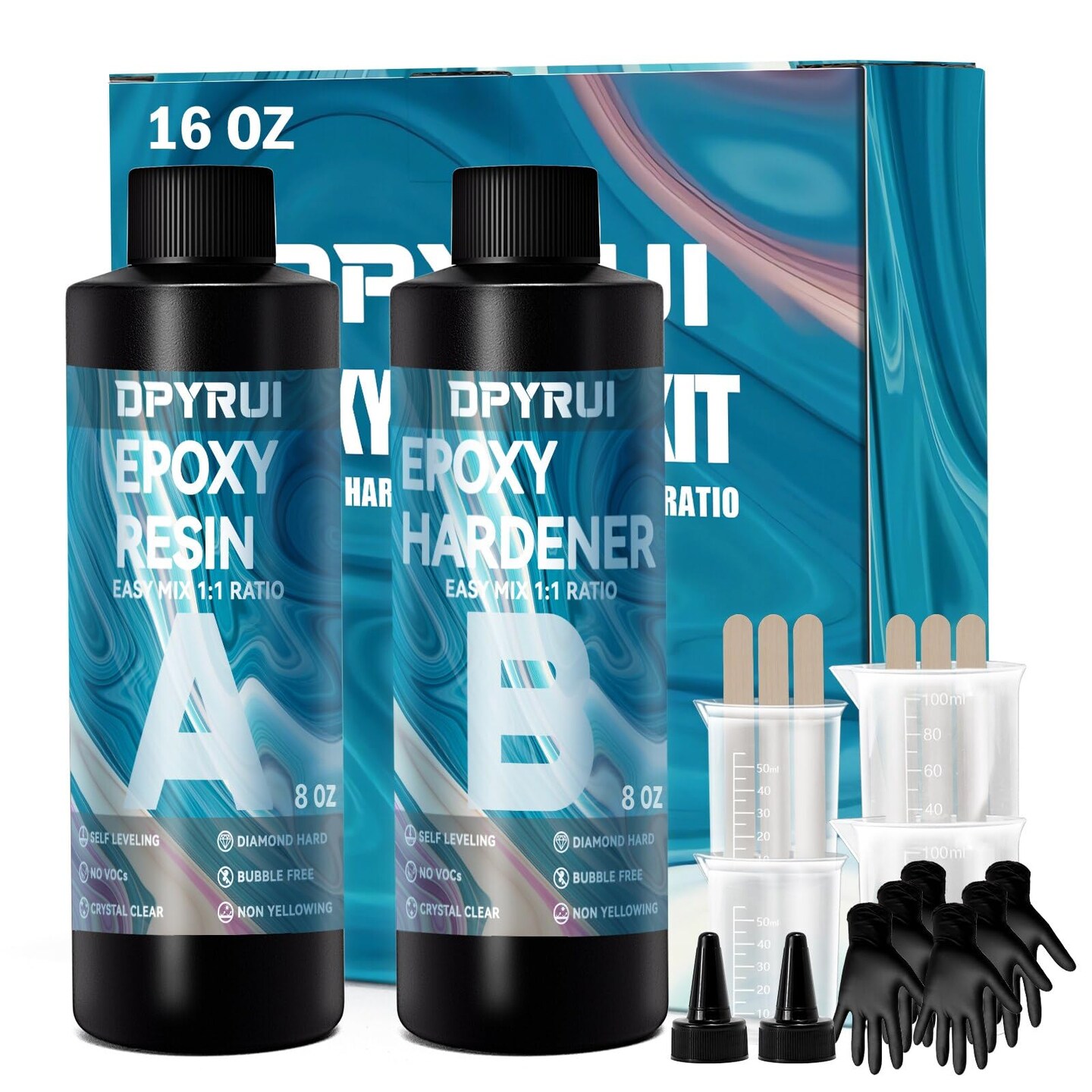 16OZ Epoxy Resin Kit-Crystal Clear Resin and Hardener Resin Epoxy kit,No Yellowing, No Bubbles Casting Resin Perfect for Jewelry Making Molds Crafts DIY 1:1 Ratio&#xFF08;8OZx2