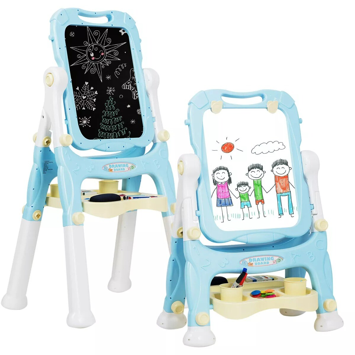 Kids Gift Double Sided Art Creative Easel Adjustable Height w/Accessories Blue