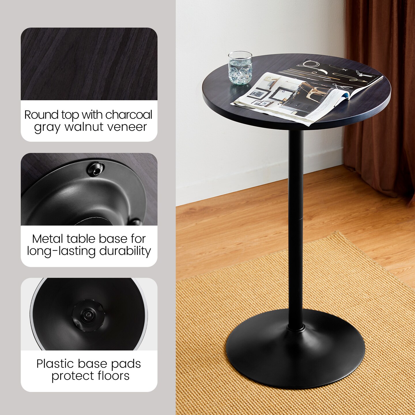 Set of 3 Leatherette Adjustable Swivel Bar Stool Pub Table Set