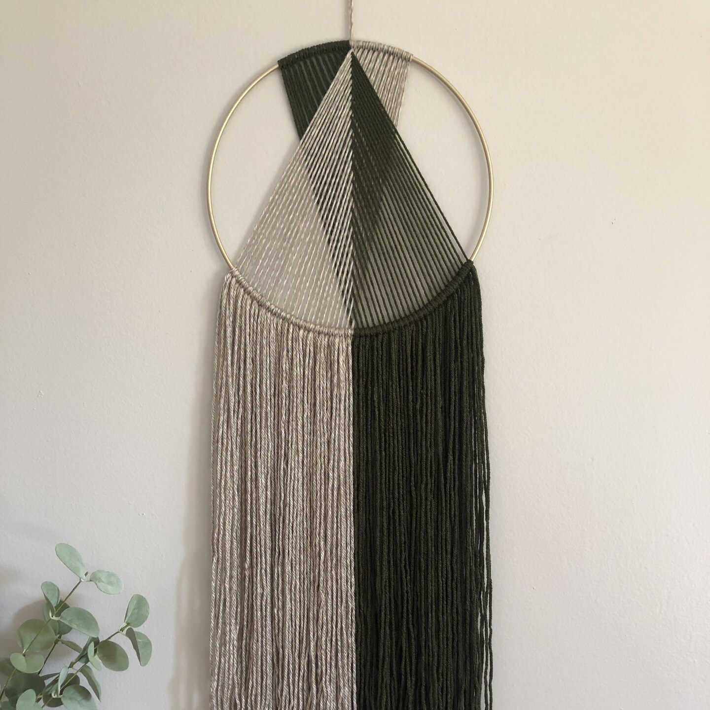 Macrame Wall Hanging Pine Green and Beige Yarn on Gold Ring MakerPlace  by Michaels