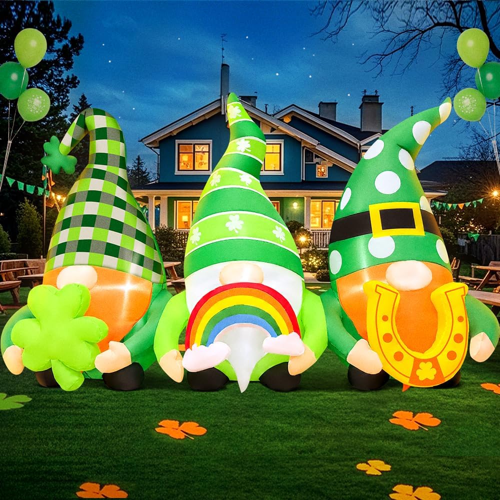 6 FT St Patricks Day Inflatables Outdoor Decorations Inflatable Gnome Leprechauns Blow Up Yard Decor Saint Patrick&#x27;s Decorations for Yard Holiday Party Garden Lawn