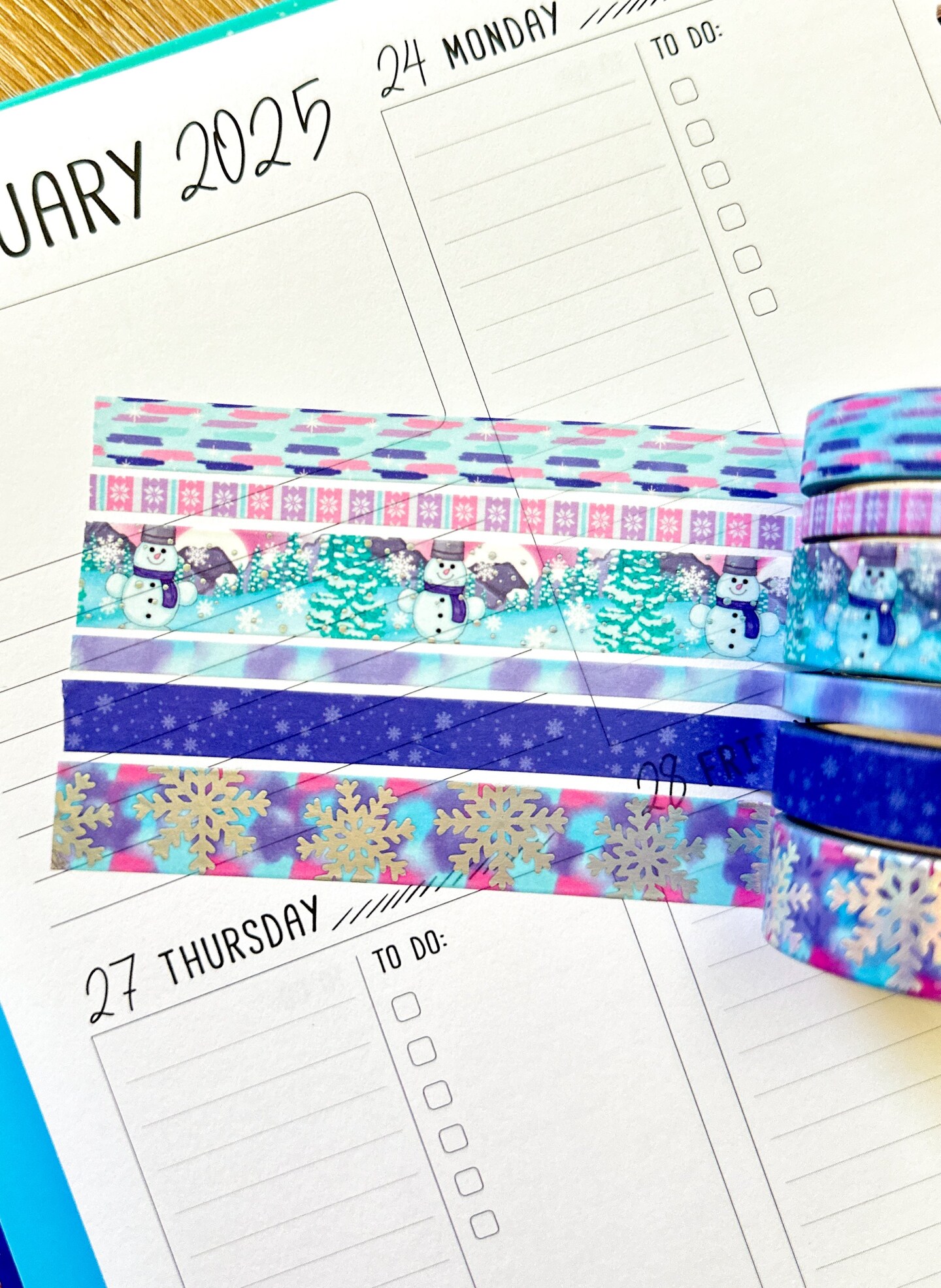 FOILED Silver Snowflakes Snowman Snowmen Snow Pink Purple Blue Washi Tape Set February 2025 - W126