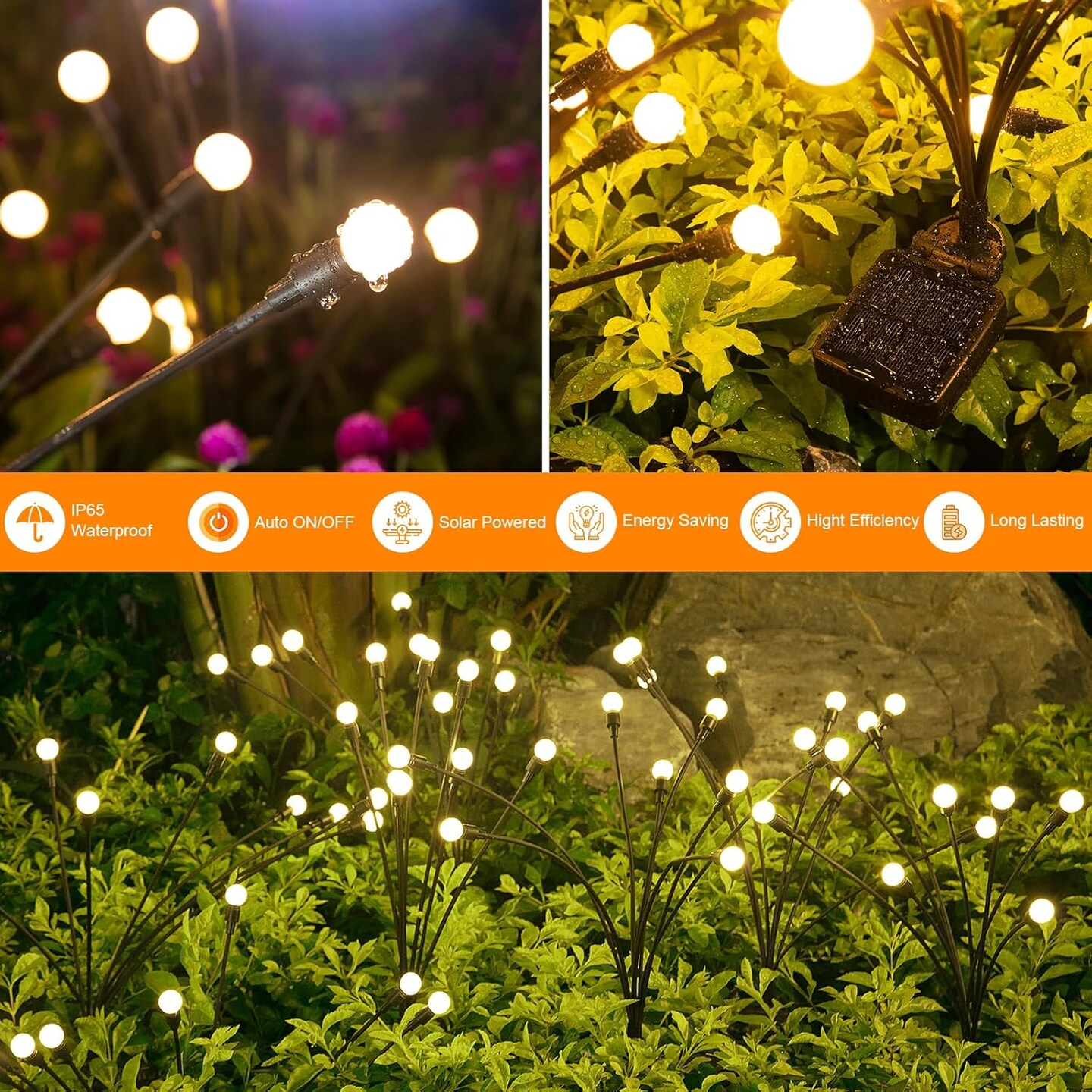 Solar Garden Lights 4-Pack – 32 LED Firefly Solar Lights for Patio, Pathway & Outdoor Decor