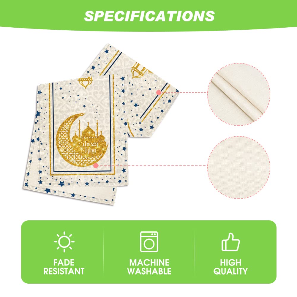 White Moon Star Gloden Ramadan Table Runner, Seasonal Summer Holiday Kitchen Dining Table Decoration for Home Party Decor 13 x 72 Inch